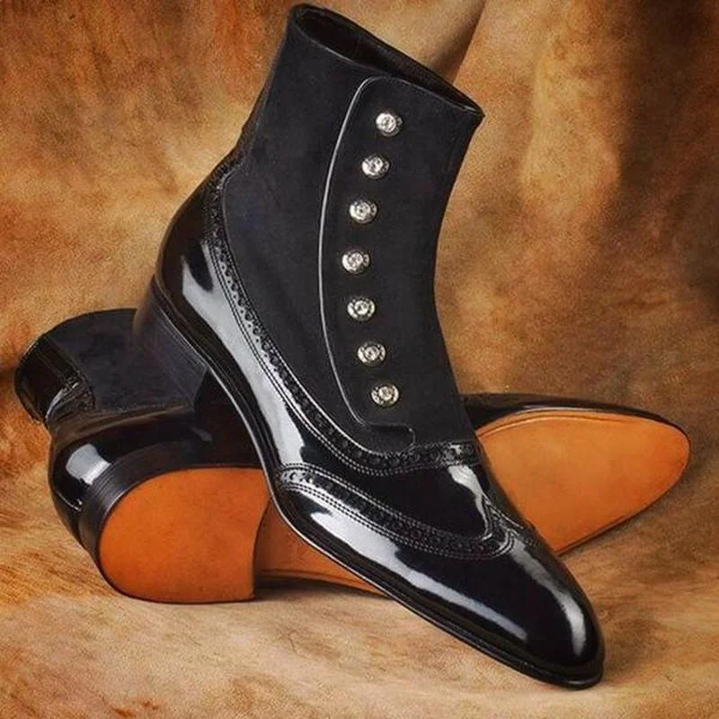

Мужские ботинки на низком каблуке, черные классические повседневные ботинки из искусственной замши, на пуговицах, в стиле ретро, модель L122,
