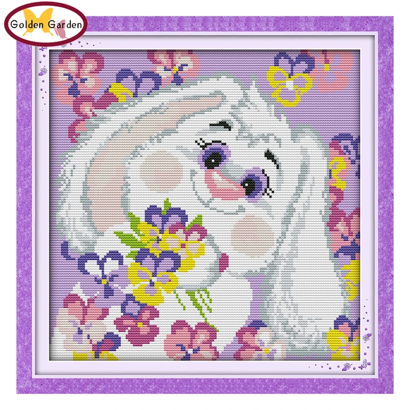 

GG A Lovely White Puppy Counted Cross Stitch Pattern 11CT14CT DIY Kits Needlework Embroidery Cartoon Cross Stitch Sets for Kids