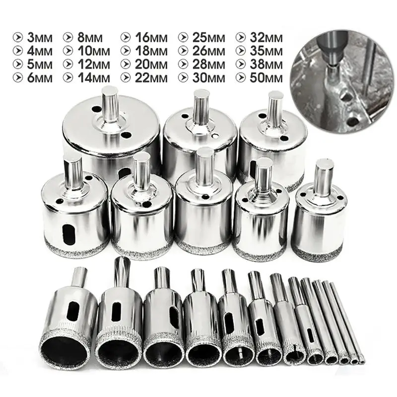 

20 Pieces Diamond Holesaw Drill Bit Set For Glass, Tile, Jewelry Diy, Extractor Remover Tools Hole Saws Set Kit For Glass, Porce