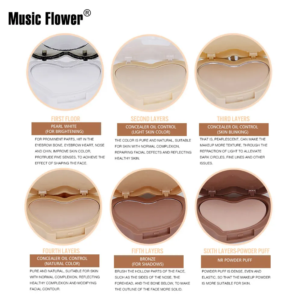 5 цветов в форме сердца сокрытие затенение Волшебная пудра комплект с губкой