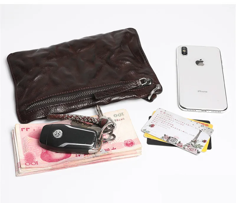 

Original retro genuine leather men's long zipper clutch bag fashion natural high quality first layer cowhide teens phone wallet