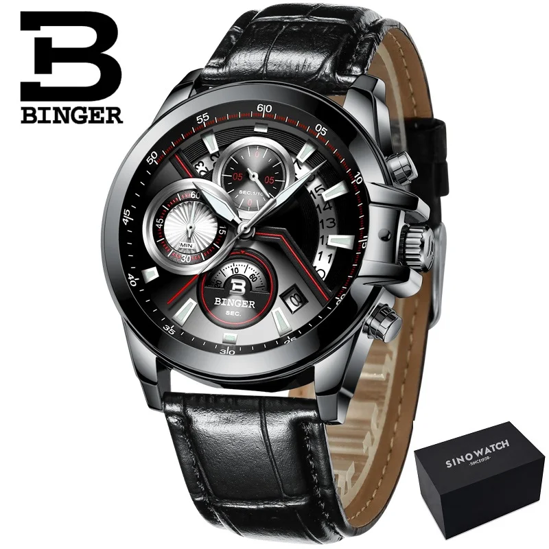 LBBR--Gift box BINGER роскошные часы с автоматической датой, мужские водонепроницаемые стальные мужские часы, модные модельные деловые дизайнерские кварцевые часы с кожаным победителем - Цвет: LBBR--Gift box