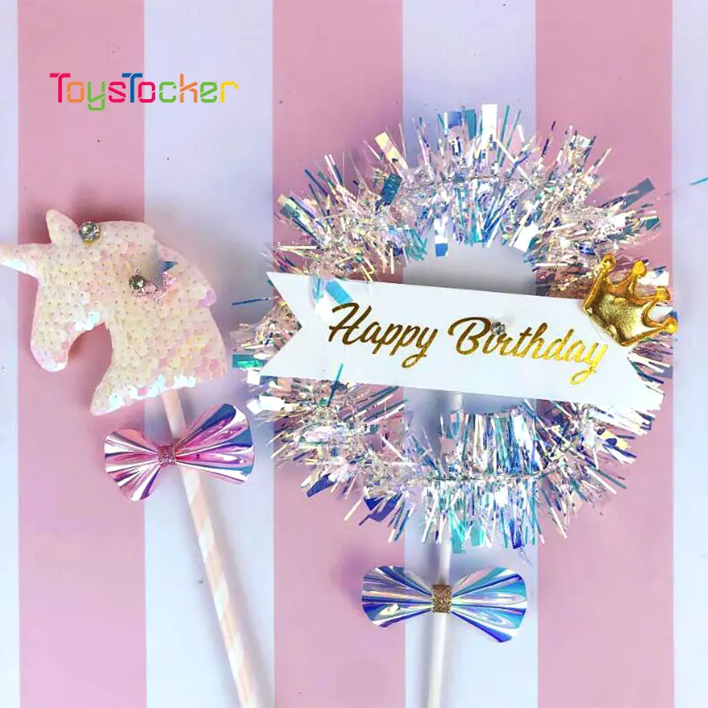 

Торт блестки Единорог Топпер для дня рождения прекрасный торт флаг Детский душ для девочек вечерние DIY украшения торта аксессуары