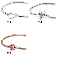 925 sterling silver pan bracelet moments heart closure snake chain bracelet fit women bead charm diy jewelry