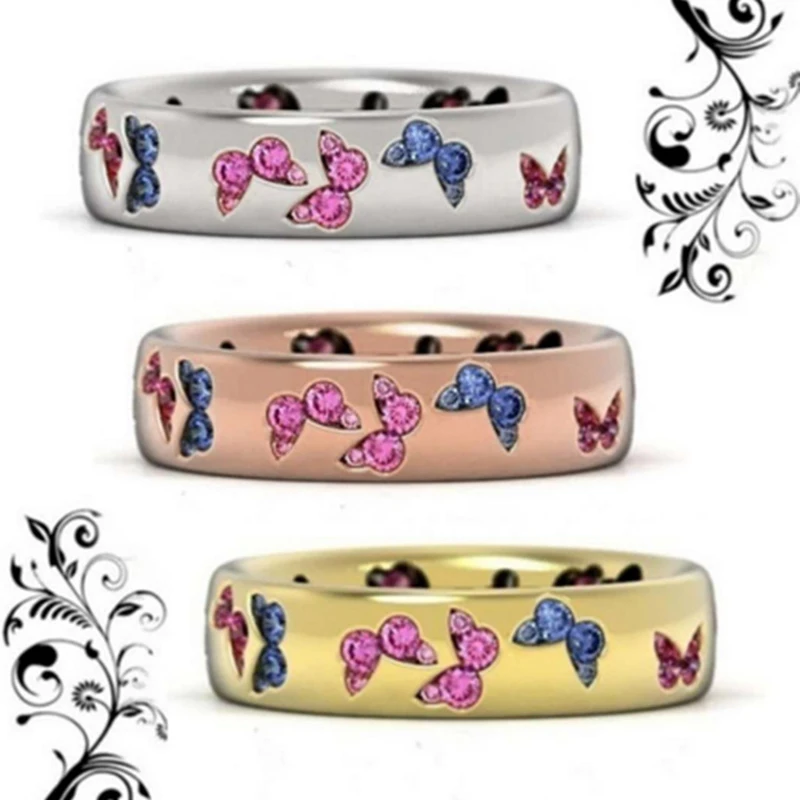 Романтические милые свадебные кольца с белым и синим драгоценным камнем