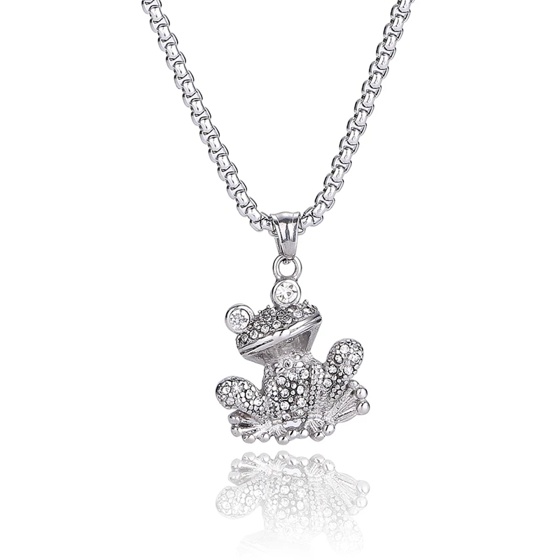 

Cute Animal Necklace for Women Girls Gift Stainless Steel Frog Pendants with Zircon Link Chain Female Jewelry Accessories SP0849