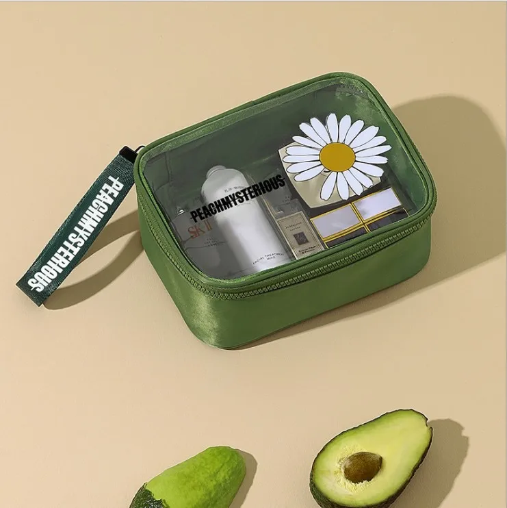 

2021 transparent cosmetic bag women wash travel storage makeup bag waterproof portable daisy toiletry bag tote purse fashion