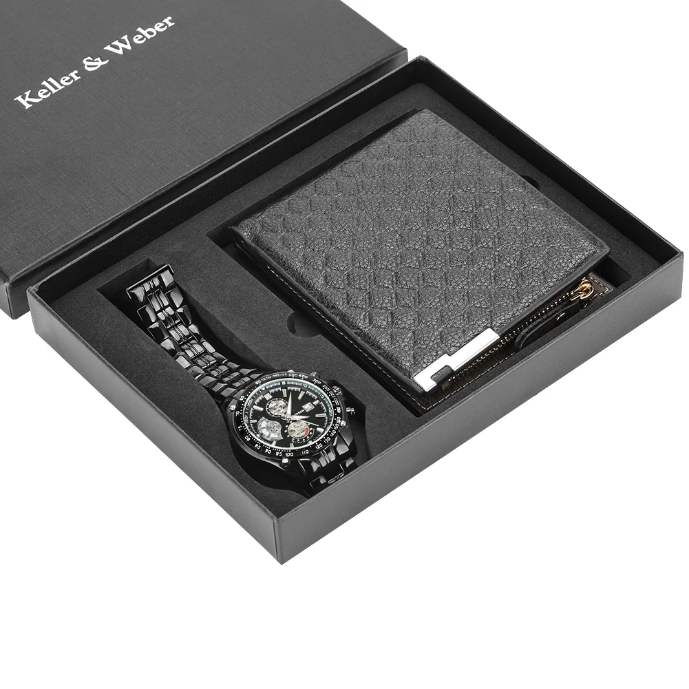 Мужские часы роскошные минималистичные кварцевые наручные мужские с бумажником