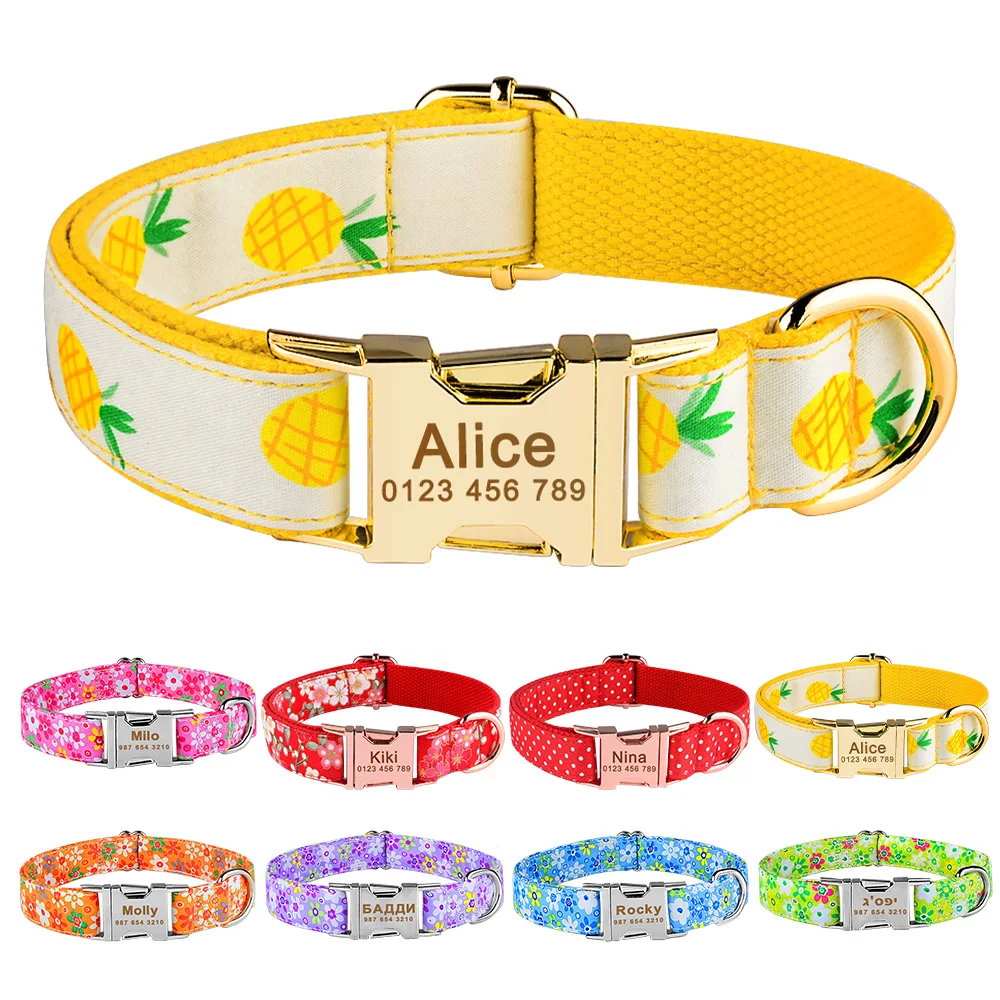 

Custom Colorfast Regulable Nylon Nameplate Dog Collar Engraved Pet information Dogs Collar Puppy Small Large Medium Printed Tag