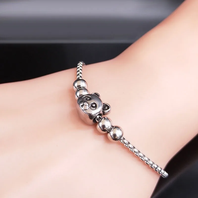 2021 модные браслеты из нержавеющей стали с изображением медведя женские