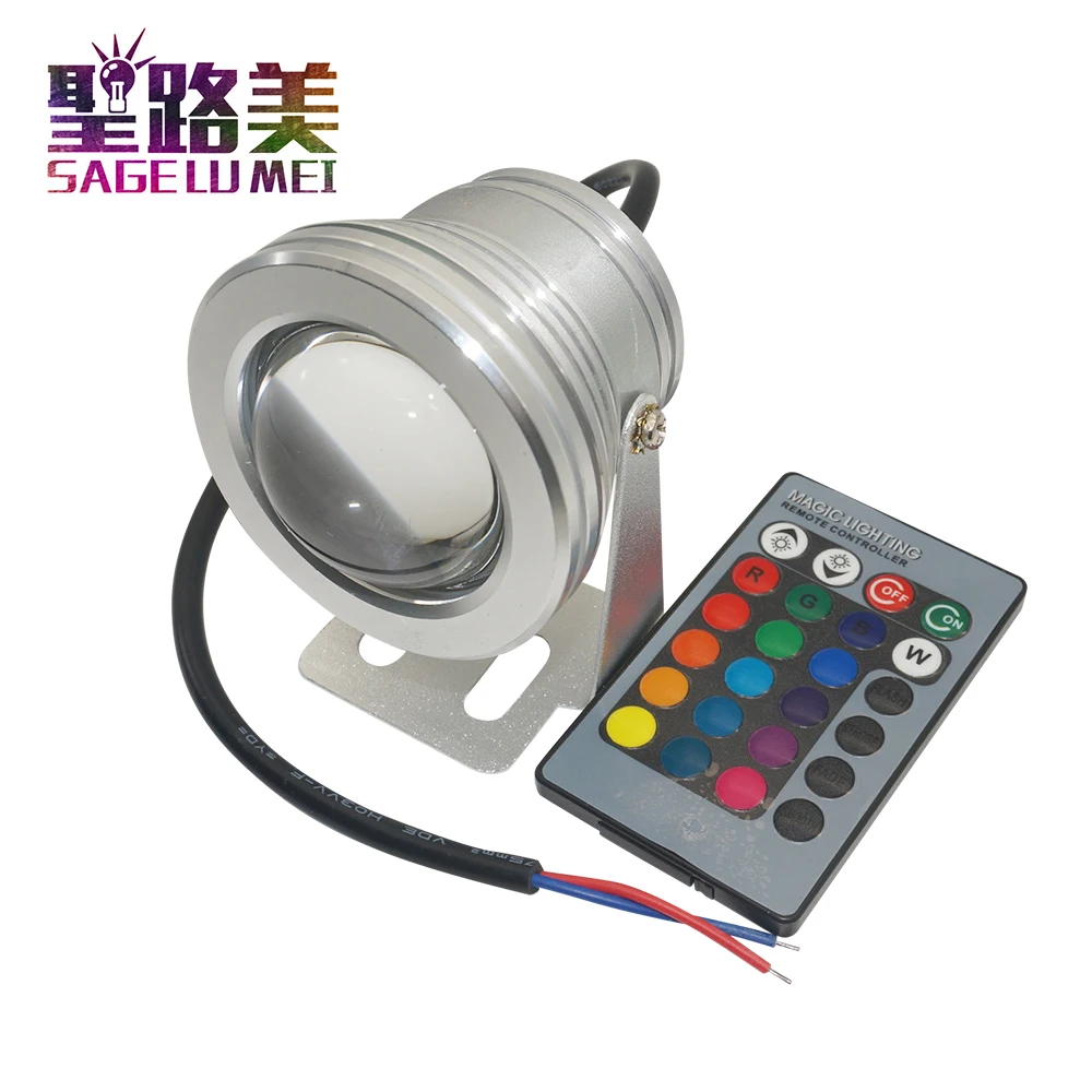 Светодиодный прожектор 12 В 10 Вт RGB IP68 + 24key ИК пульт дистанционного управления|light