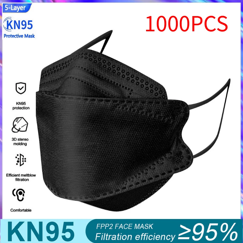 

5/10/50/100/500/1000PCS Black Fish Mask Adult Outdoor Non Woven Mascarillas ffp2reutilizable Protective Mask CE Masque Unisex