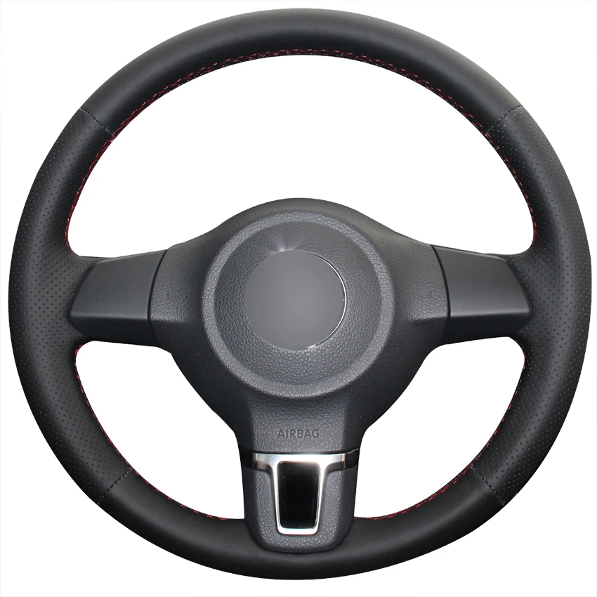 

Hand-stitched Black Genuine Leather Car Steering Wheel Cover for Volkswagen Golf 6 Mk6 Jetta 6 Polo 2011-2014