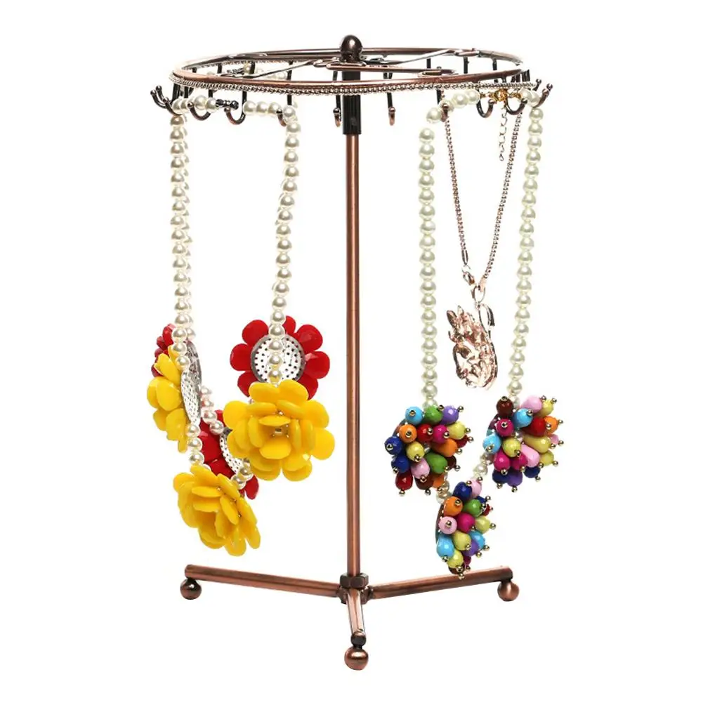 Jewelry Rotating Ring Display Holder Organizer Necklace Stand Rack 23 Hooks Metal Shelf Organizer Home Goods