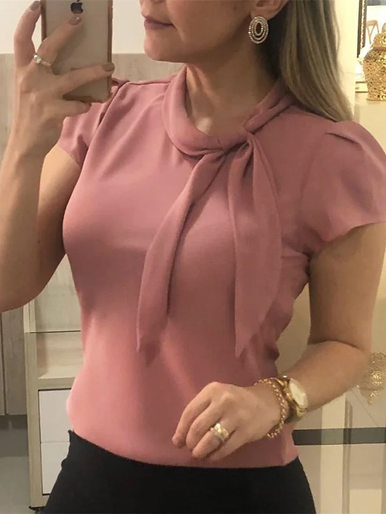 2020 Летняя женская элегантная розовая рубашка для отдыха Женский Стильный