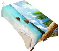 Decorative Rectangle Tablecloths Palm Tree Blue Water Beach Table Cover For Dining Bbq Picnic Coffee Desk
