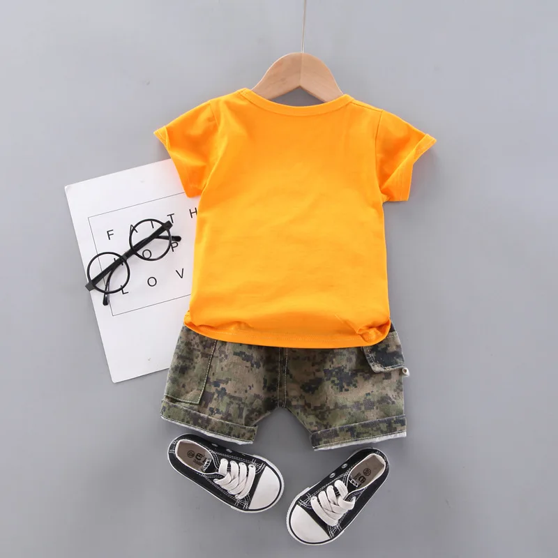 

New Summer Baby Boy Fashion Clothes Sets Kids Girl Cartoon Patchwork T-shirt+camouflage Shorts 2-piece Tracksuits Infant Outfits