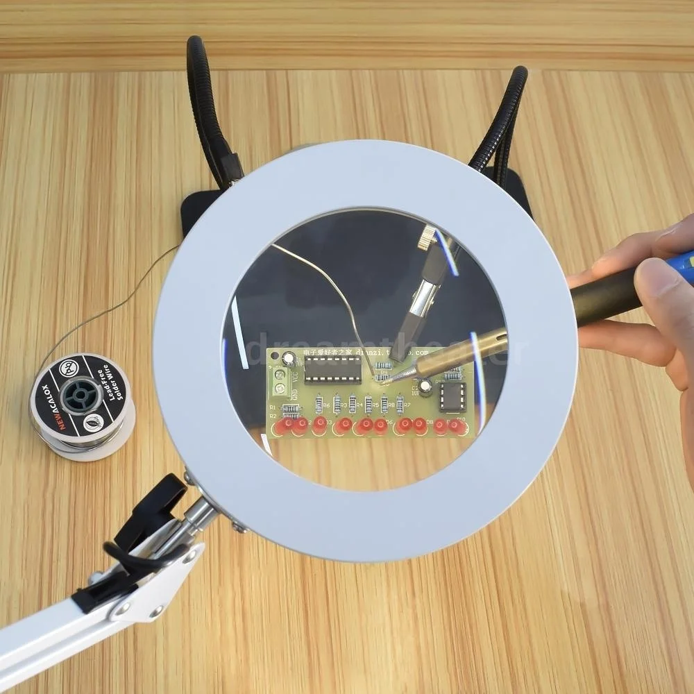 Складной профессиональный 5X увеличительное Стекло настольная лампа лупа со