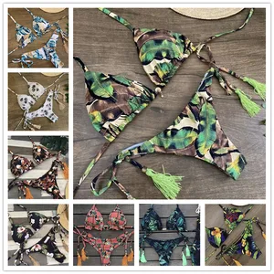 Женский комплект бикини, Цветочный комплект, стринги с высокой талией, Бразильское бикини, летняя пляжная одежда, 2020