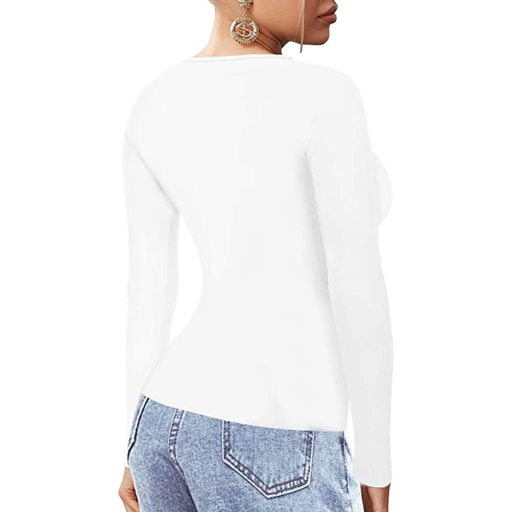 Женская футболка с длинным рукавом квадратных шеи футболки женские топ рубашка