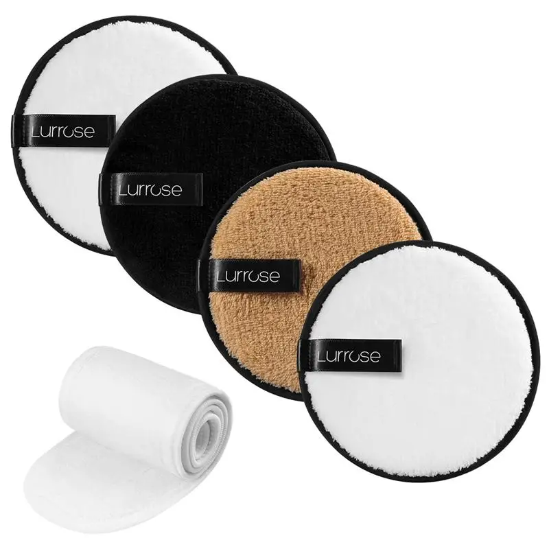 Lurrose 4 шт многоразовые очищающие подушечки для лица подушечки для снятия макияжа повязка для волос с крюком и петлей