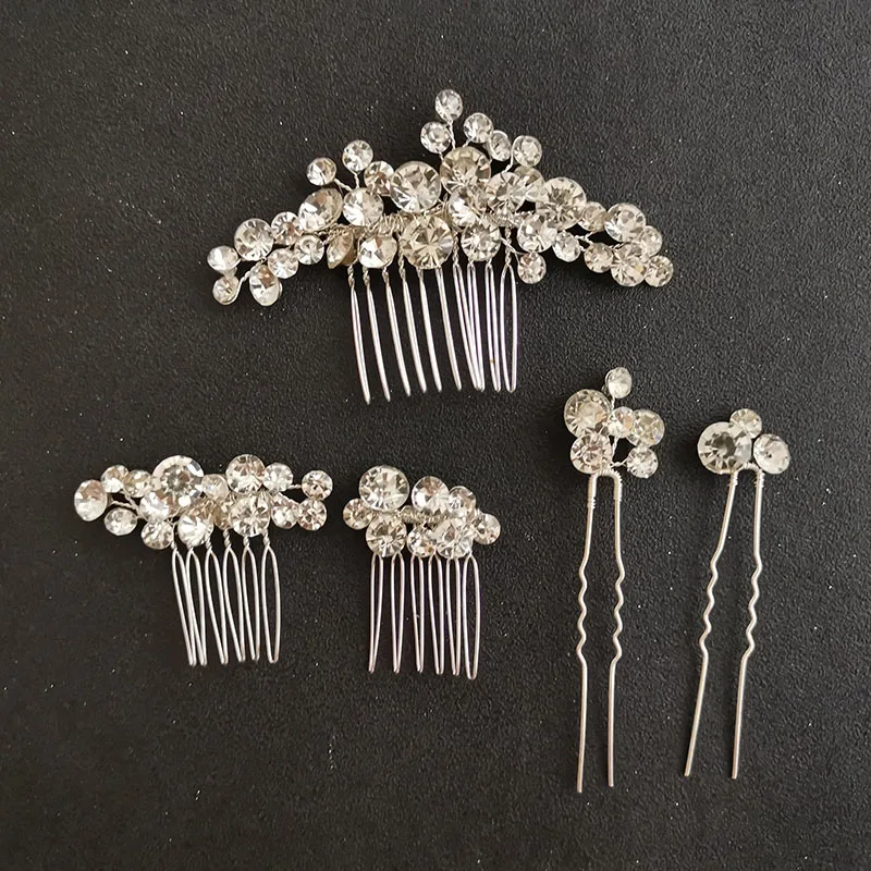 

SLBRIDAL Handmade Rhinestones Crystal Bridal Hair Combs Hair Pins Stickers Set Wedding Headpieces Women Jewelry Hair Accessories