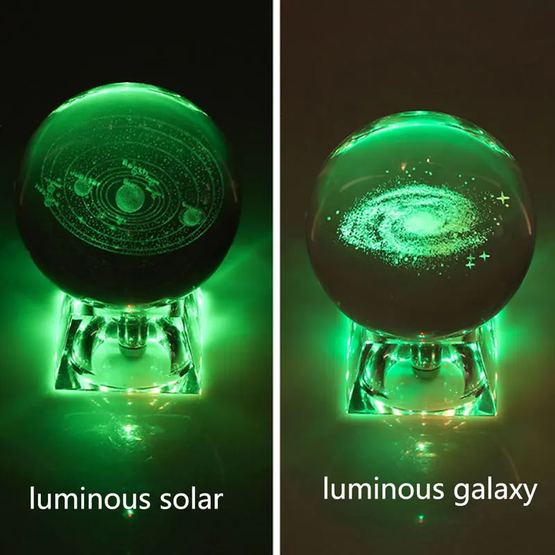 Хрустальная лампа ночник 6 см 3D гравировка Galaxy солнечная система светящаяся