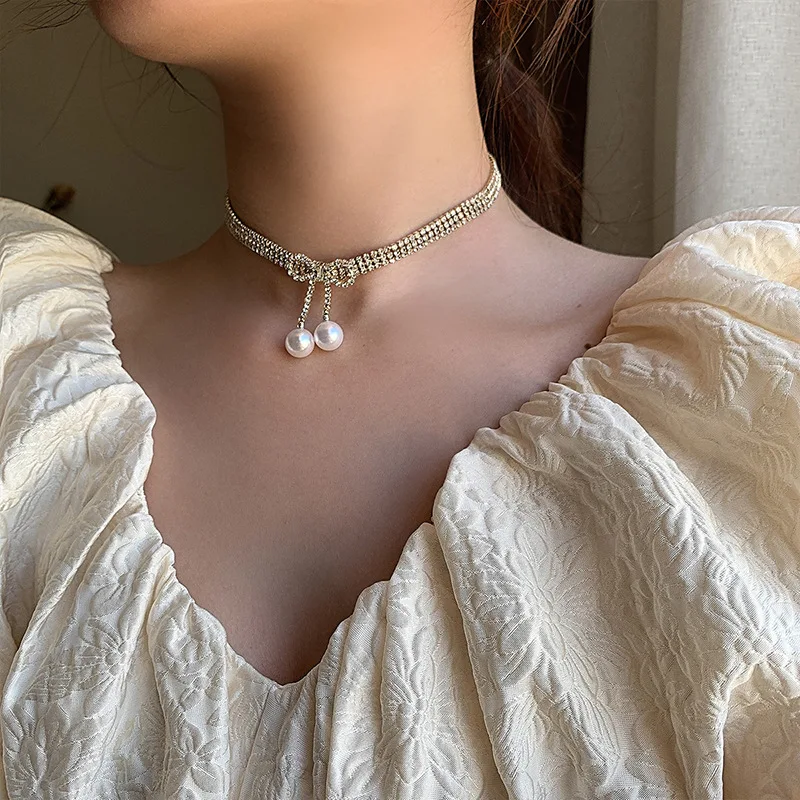 

Vintage Multi-layer Sparkling Chain Choker Necklace For Women Silver Color Necklace Fashion Thin Chain Pendant Jewelry Gift