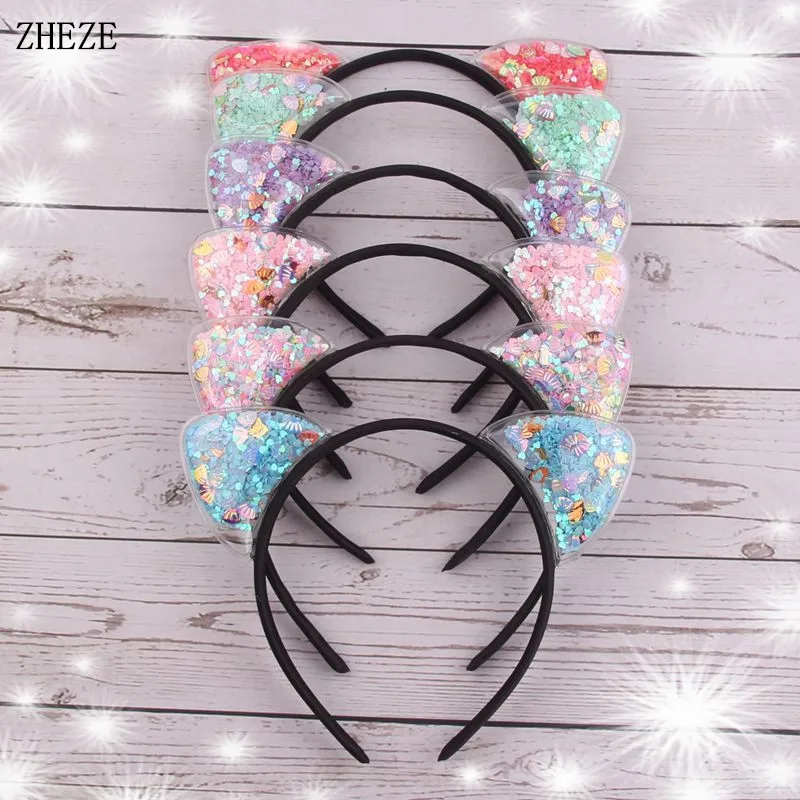 

10Pcs/Lot NEW Cat Ear Headband Girls Lovely Transparent Quicksand Hairband Fashion DIY Children Hair Accessories Gift