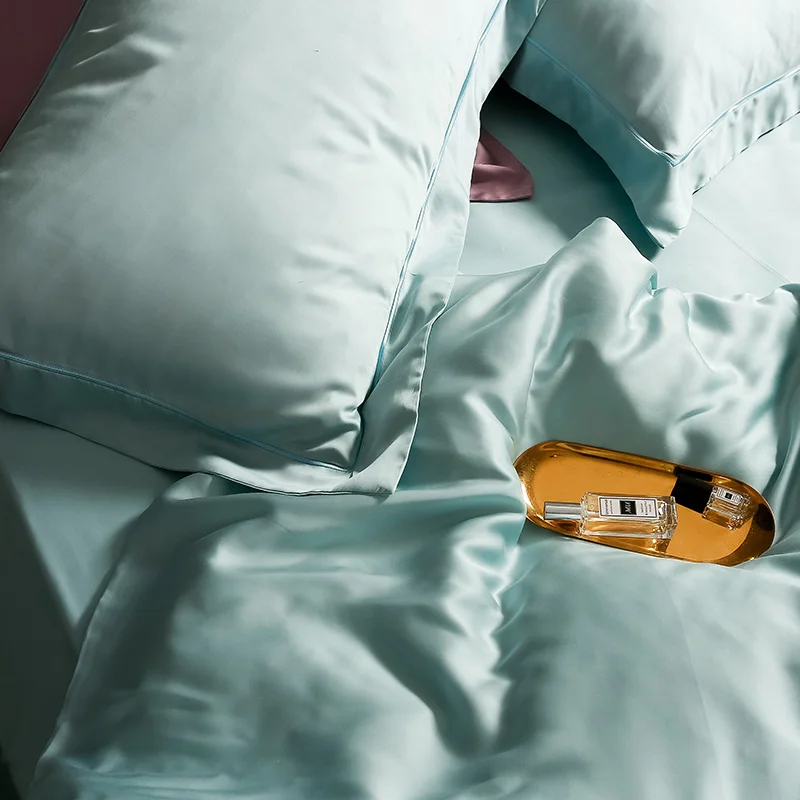 Зеленый постельный комплект из 100% шелка натуральный здоровый материал домашний