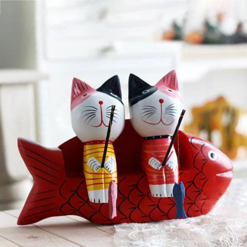 

Европейская мультяшная деревянная фигурка кота, детская скульптура, современное деревянное художественное украшение, Декор, аксессуары дл...