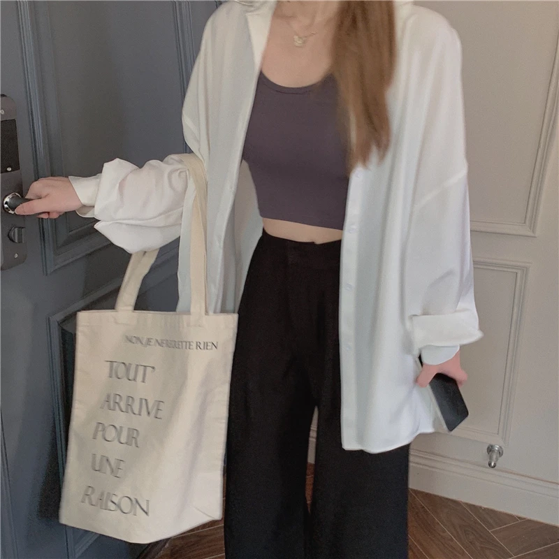 

GOOHOJIO 2021 Spring and Autumn New Loose Blouses Female Tops Fashionable Women Blouses Turn-down Collar All-match Outwear Women