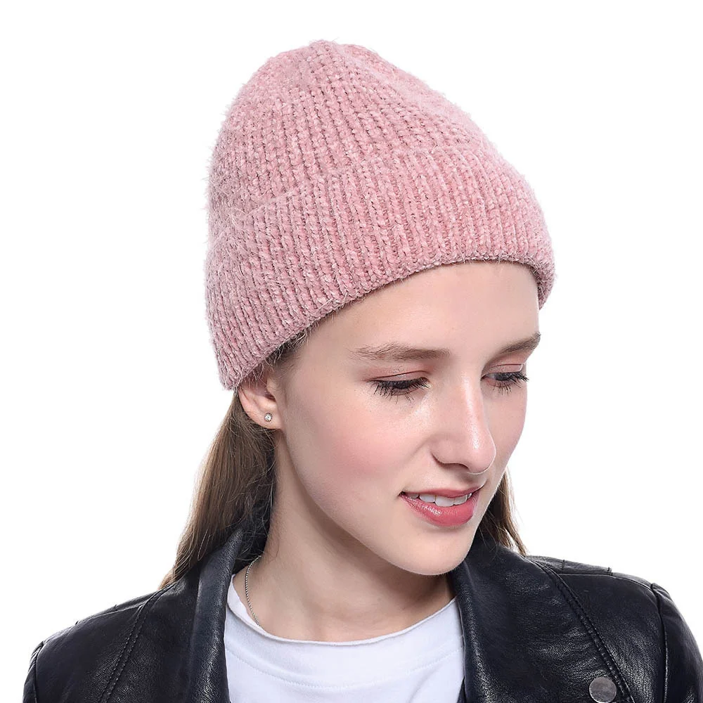 

Women's Chenille Soft Warm Thick Knit Beanie Cap Exclusives Fuzzy Marbled Knit Hat Short Fisherman Knit Cuff Cap