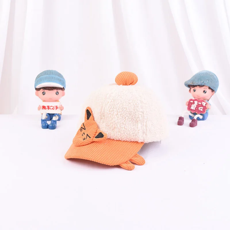 Hats For Child Winter New Korean Version of Cartoon Cat Baseball Cap Teddy Cashmere Warm Cap Boys Cotton Outdoor Hats
