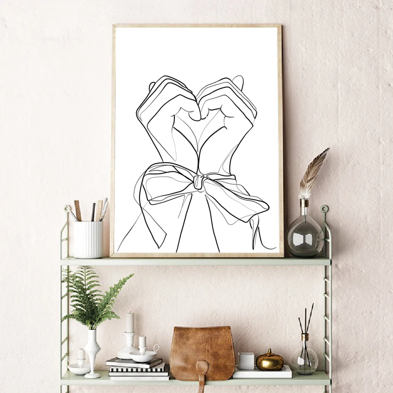 Holding Hands One Line Drawing Art Canvas Print Romantic Poster Couple Gifts Abstract Painting Picture Bedroom Wall Decor | Дом и сад