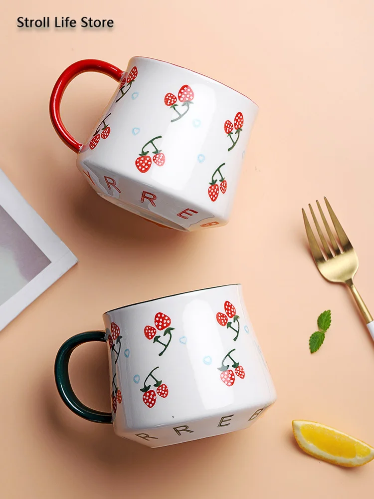 Креативная Клубничная кружка керамическая кофейная чашка для девочек милая