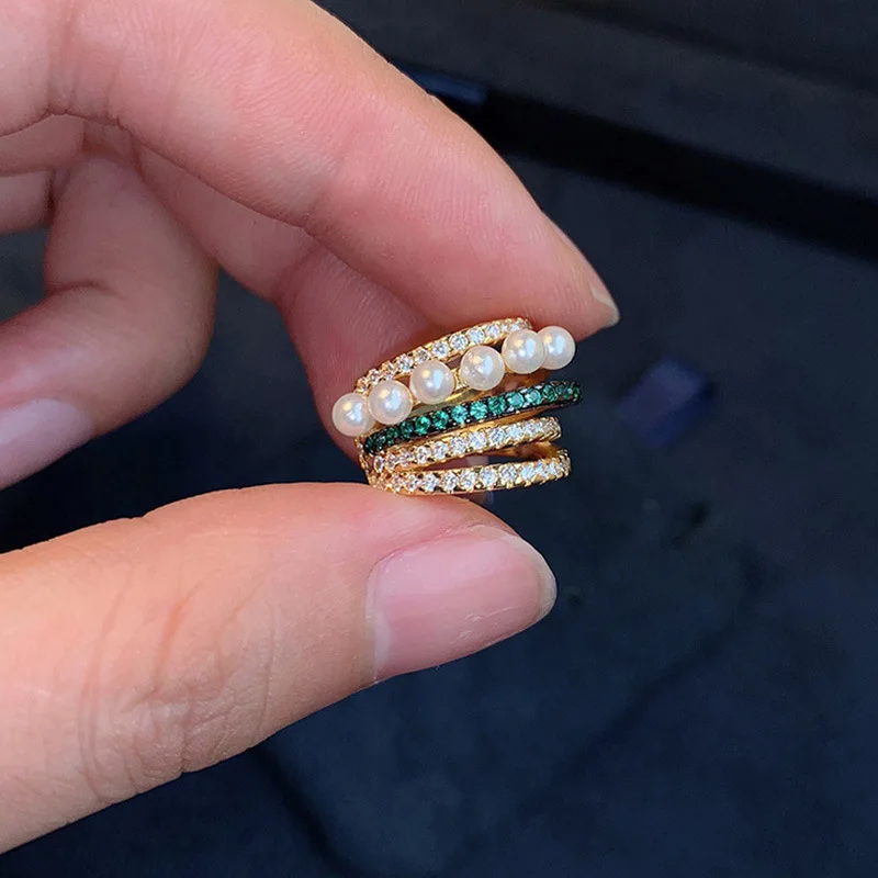 

SIPENGJEL Fashion Cubic Zircon Multi-layer Ear Clip Earrings Climbers Fake Cartilage Pearl Earrings For Women Wedding Jewelry