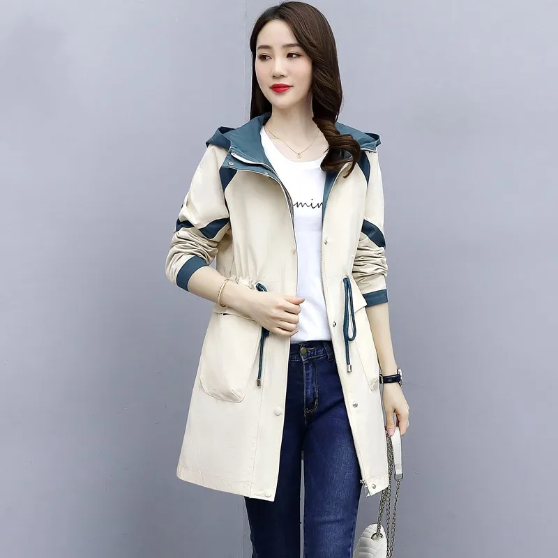 Женский Длинный Тренч с капюшоном тонкая ветровка длинными рукавами в Корейском