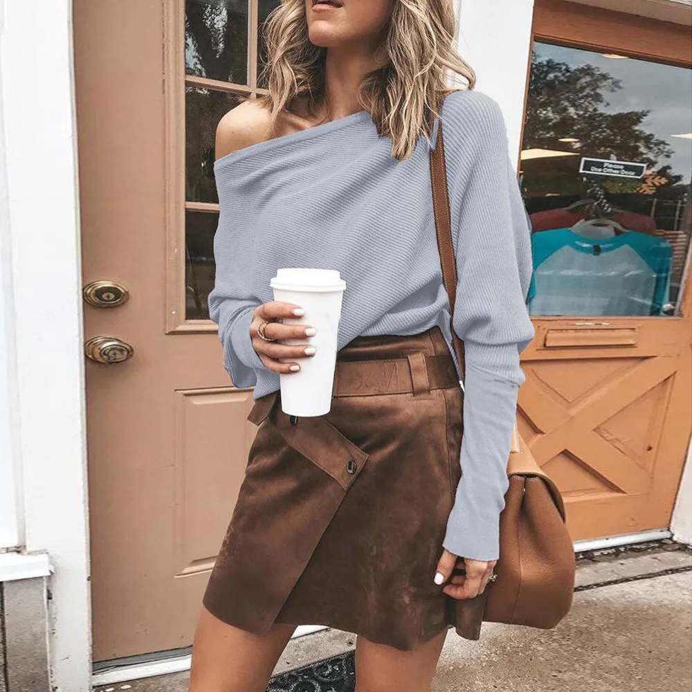 Женский свободный свитер MISSOMO Повседневный с рукавами летучая мышь открытыми