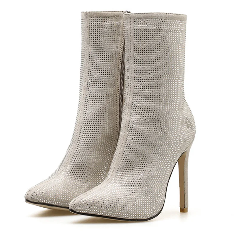 Пикантные ботильоны с острым носком Модные женские ботинки на высоком каблуке