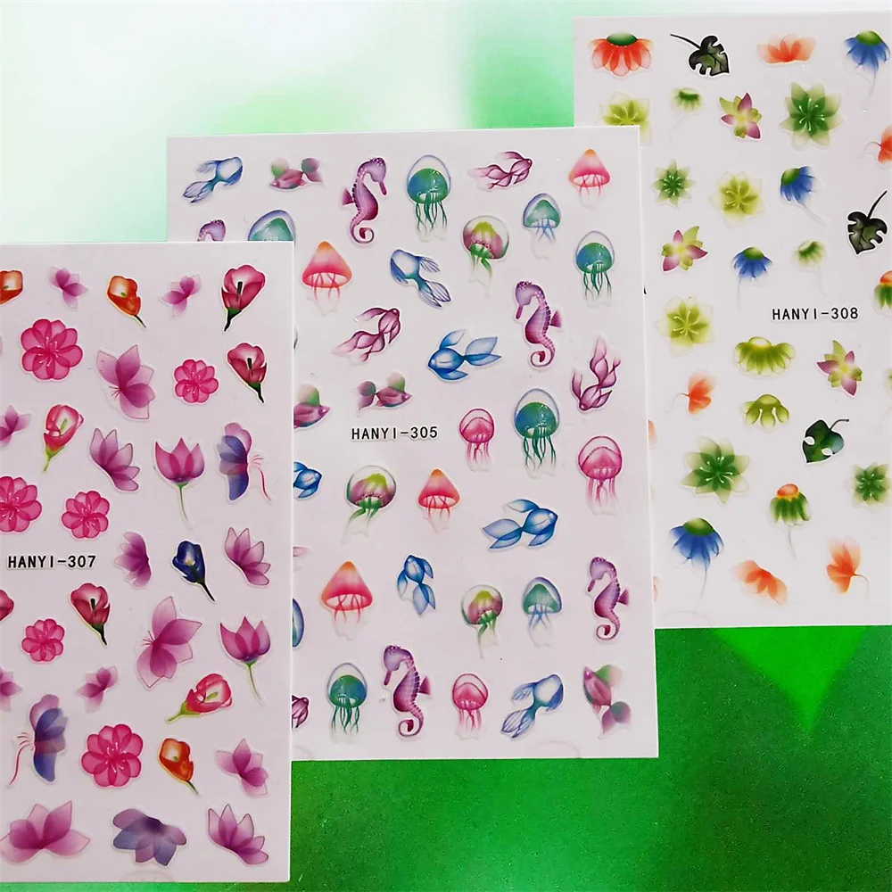 

Cartoon Lotus and fish Nail stickers 3D Back glue Nail decal Nail sticker Nail decoration Nail art Nail tool Nail ornament