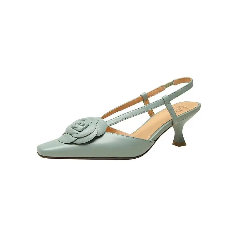 

Krazing Pot 2021 cow leather French flowers high heels square toe summer shoes beauty slingback elegant brand women sandals l53