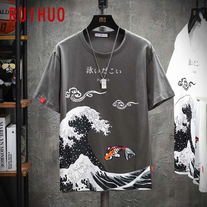 RUIHUO Japan Style Men's T-Shirt Fashion Streetwear 2023 Black Hip Hop T Shirt Men Tshirt Japanese Clothing Man M-5XL images - 6