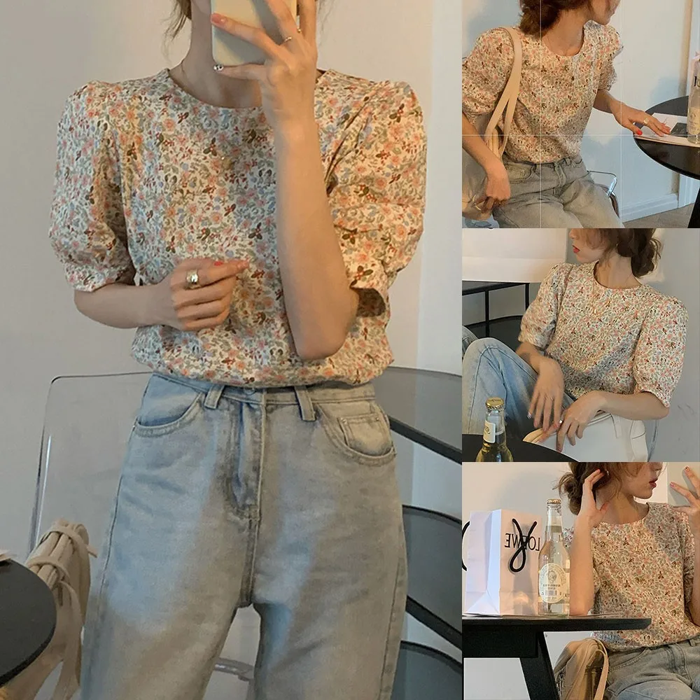 

Ffffffffff2021 New Wild Floral Design Sense Spring Korean Short-sleeved Niche Tops Gggggggggggggggg If Your Sizes Are Same As