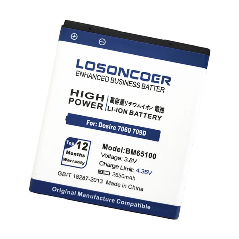 Аккумулятор LOSONCOER BM65100 на 2650 мА · ч для HTC Desire 601 501 510 619D Зара 700 7060 6160 7088 E1 603e |