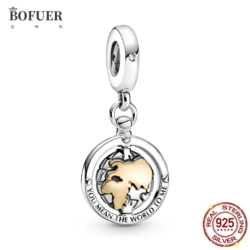 

2021 New 925 Sterling Silver Spinning World Dangle Charm travel Beads Fit Original Pandora Bracelet Necklace Silver 925 Jewelry