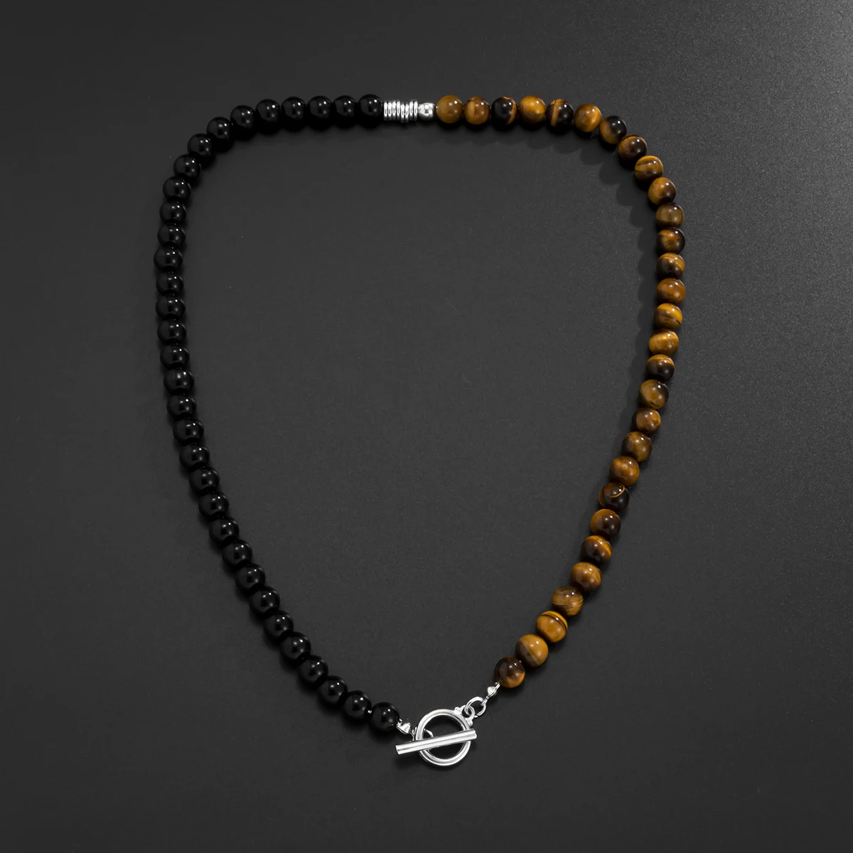 

KunJoe 2021 Hot Selling Men Necklace Tiger Stone Beaded Chain Necklace Vintage Fashion OT Buckle Chaoker Necklace Jewelry Gifts