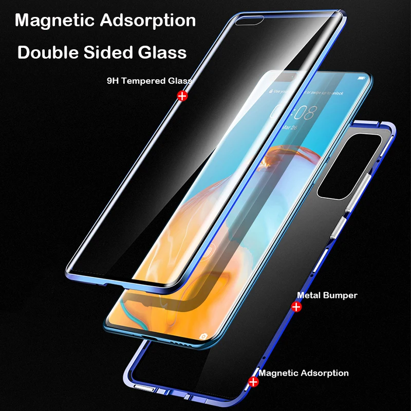 

Magnetic Case For Huawei P40 Pro Coque 5G Nova 7 SE Glass Cover Play 4T Metal Bumper Honor 30 30S V30 Note 10 8S V20 9X 8X Case