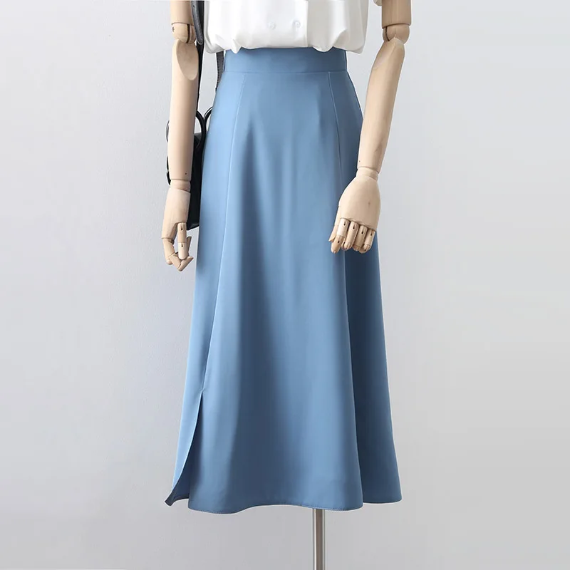 

2021 Новая Винтажная Женская Весенняя трапециевидная юбка с высокой талией, модная однотонная элегантная юбка средней длины, Faldas Jupe Femme Saia