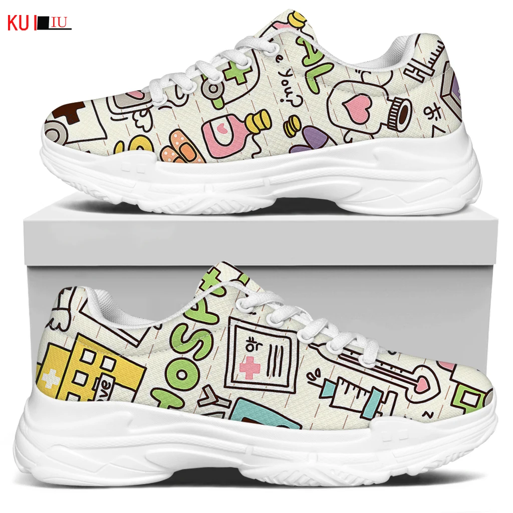 

KUILIU Fashion Funny Doodle Print Women Increasing Flats Platform Shoes Casual Lady Breathable Mesh Sneaker Paris Brand Designer